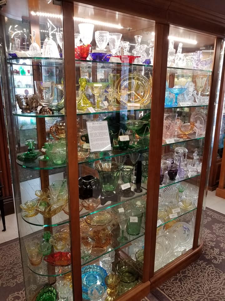 Cabinet of Fostoria glass in the museum collection