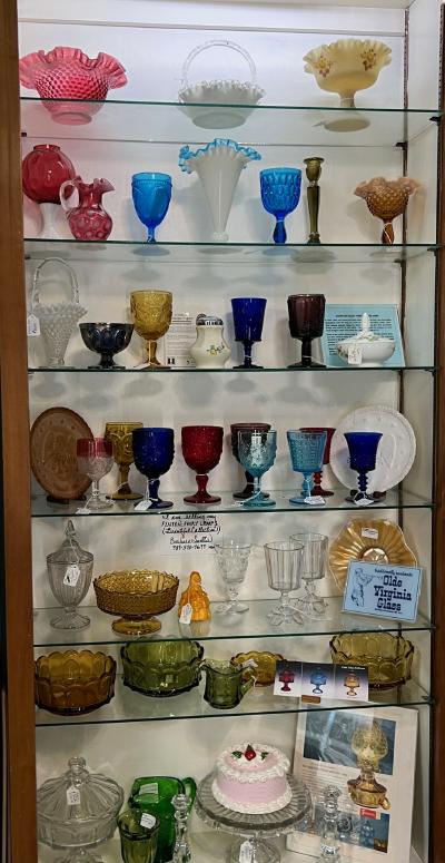 Glass pieces arranged for sale in the Museum Gift Shop
